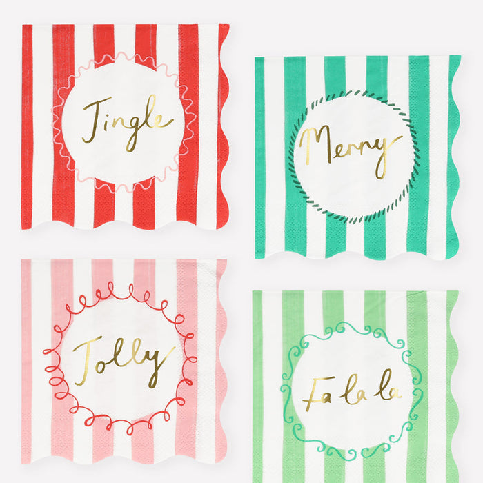 Striped Christmas Beverage Napkins, 1 of each design