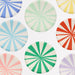 Mixed Stripe Paper Dinner Plates with assorted colorful sunburst stripe designs in blue, green, red, yellow, pink, and lavender.