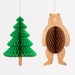 Outdoor Adventures Giant Hanging Decorations with a green honeycomb tree and illustrated bear with brown honeycomb belly on a white background.