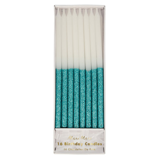 Blue Glitter Dipped Candles | 16ct