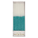Blue Glitter Dipped Candles in clear packaging with white birthday candles and sparkling blue glitter dipped ends.