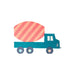 Construction Napkin shaped like a teal cement mixer truck with a coral striped mixer and dark wheels.