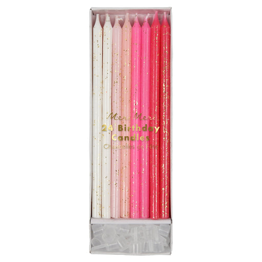 Pink Glitter Candles | 24ct