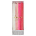 Pink Glitter Candles in clear packaging with 24 white, blush, pink, and hot pink birthday candles featuring gold glitter accents.