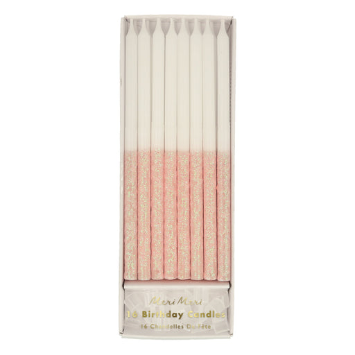 Pale Pink Glitter Dipped Candles | 16ct