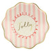 Striped Christmas Dinner Plate, pink stripe "Jolly" design