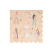 Princess large napkin with pastel princess illustrations, unicorn, swan, castle, rainbow, flowers, butterflies, and scalloped edges on a soft peach background.