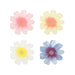 Flower Garden Napkins in assorted pink, yellow, white, and blue flower shapes with watercolor-style centers and gold details on a white background.