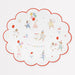 Animal Friends dinner plates with scalloped red border, illustrated animals, balloons, cakes, gifts, and party details.