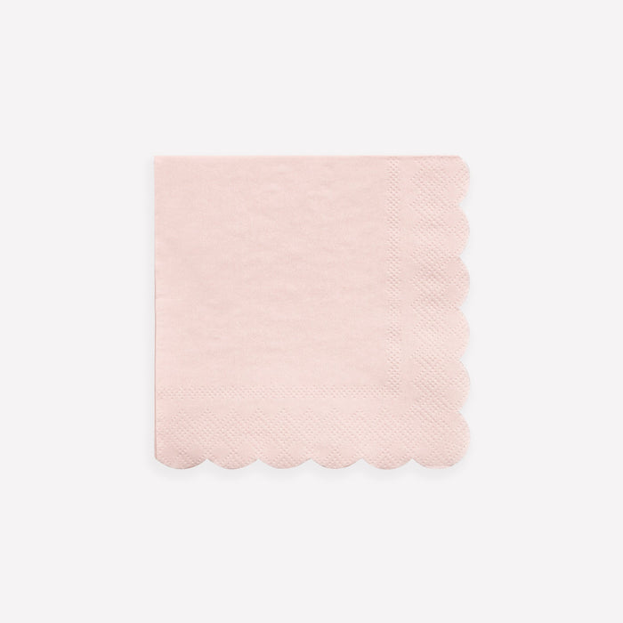 Dusky Pink Small Napkin with soft blush pink color, scalloped edges, and embossed border details on a white background.
