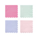 Large Multicolor Paper Napkins with scalloped edges in assorted pink, mint, lavender, and pale pink colors on a white background.