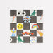 Toybox Icon large napkins with black-and-white checkerboard pattern, robots, dinosaurs, monster trucks, race cars, rainbows, and smiley faces.