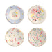 English Garden Side Plates with assorted floral patterns, scalloped edges, pastel backgrounds, and gold trim.
