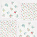 Ditsy Posy Scalloped Large Napkins with tiny multicolor floral prints, green leaves, and scalloped edges on a white background.
