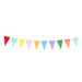 Bright Tissue Paper Flag Garland with colorful triangle pennants in red, mint, yellow, pink, orange, blue, purple, green, and peach.