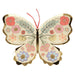 Floral Butterfly Plate shaped like a butterfly with colorful flower artwork, gold foil accents, scalloped wing edges, and pink antennae on a white background.
