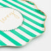 Closeup of Striped Christmas Dinner Plate