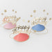 Happy Birthday & Stars Party Hats with gold birthday lettering, glittery star accents, and colorful pink, coral, and blue bases.
