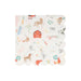 On The Farm Large Napkins with scalloped edges and colorful farm illustrations including a red barn, horse, pig, chickens, dog, sheep, cow, and garden details.
