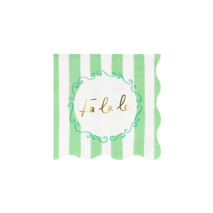 Striped Christmas Beverage Napkin, mint stripe "Fa la la" design