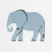 Elephant Napkins shaped like a blue-gray elephant with a curled trunk, tusk detail, large ear, tail, and illustrated face on a white background.