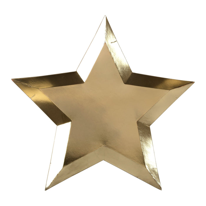 Gold Foil Star Plate with shiny metallic gold finish and star shape on a white background.