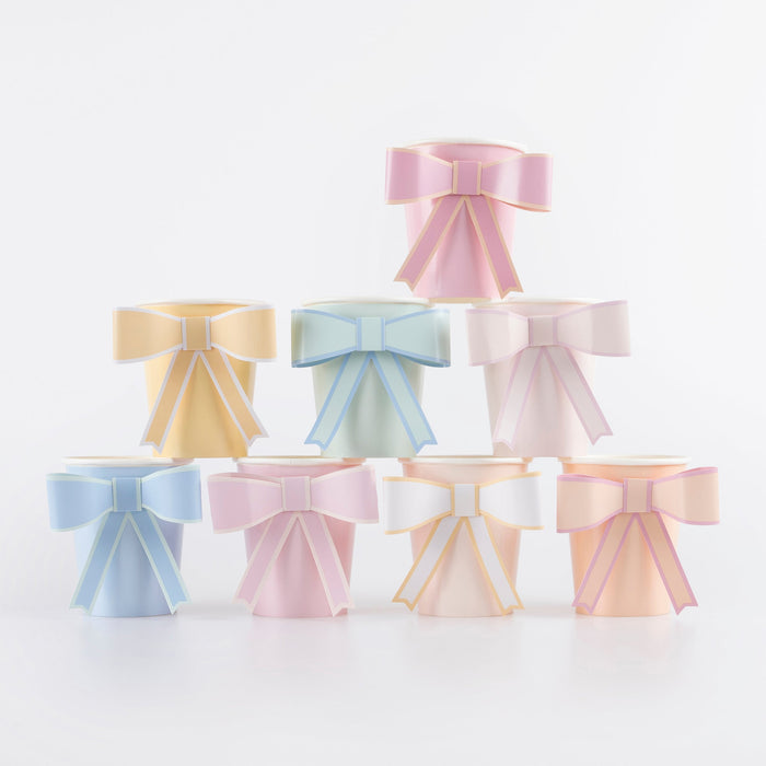 Pastel Bow Cups in assorted soft colors with oversized decorative bow designs.