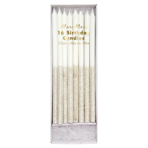 Silver Glitter Dipped Candles | 16ct