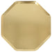 Gold Dinner Plate with shiny metallic gold finish and octagon shape on a white background.