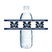 Clear plastic water bottle wrapped with navy blue and gold Meridian Warriors school logo bands featuring repeating "M Warriors" logos and text.