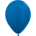 Single metallic blue latex balloon with a rounded teardrop shape and glossy finish, tied at the bottom with a small knot.