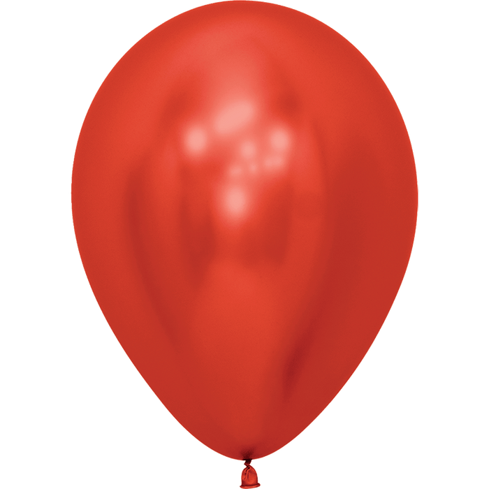 Red latex balloon with a subtle Spider-Man face design visible on the surface, tied at the bottom with a small red knot.