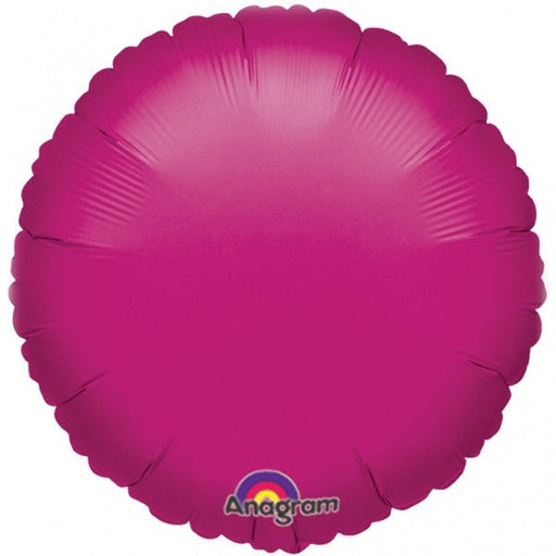 Bright fuchsia round mylar balloon with scalloped edges and Anagram logo at the bottom.