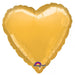 Shiny gold foil heart-shaped balloon with a metallic finish and rounded edges displayed against a white background.