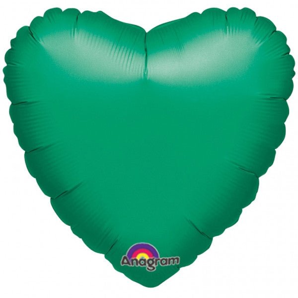 Metallic green heart-shaped foil balloon with rounded edges and an Anagram logo at the bottom.