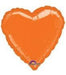 Bright orange heart-shaped foil balloon with metallic finish and a small round valve at the bottom center.