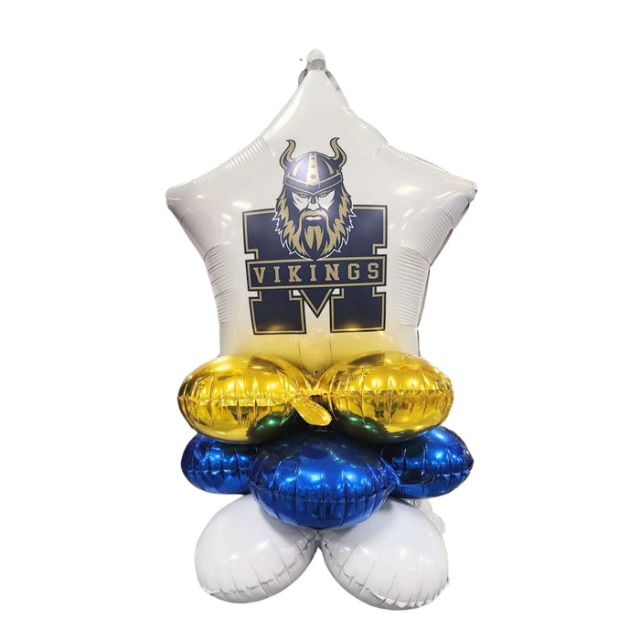 Balloon bouquet with Viking logo and colors on a white background