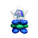 White star-shaped foil balloon with blue and green horse head logo on top, stacked above four blue and green metallic round balloons arranged in a cluster.