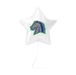 White star-shaped balloon with a green and blue horse head logo printed in the center.