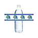 Two water bottles wrapped with blue and green Millard North Mustangs band labels featuring repeated horse head logos and text.