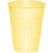 Bright yellow 16-ounce plastic cup with horizontal ribbed texture throughout the sides and a smooth rim.