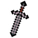 Pixelated sword toy made of stacked colored blocks in black, pink, gray, and red, arranged diagonally to resemble a Minecraft-style weapon.