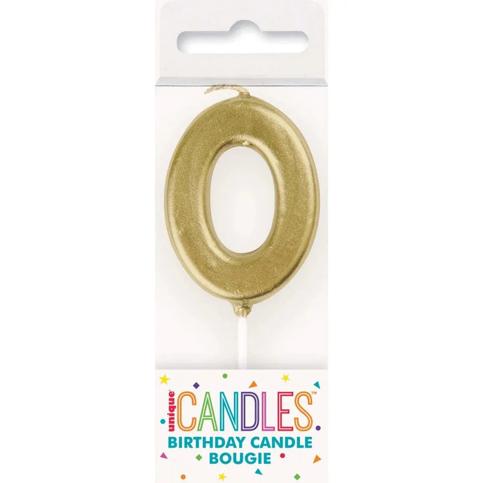 Mini Gold Number 0  Candle - Party Supplies