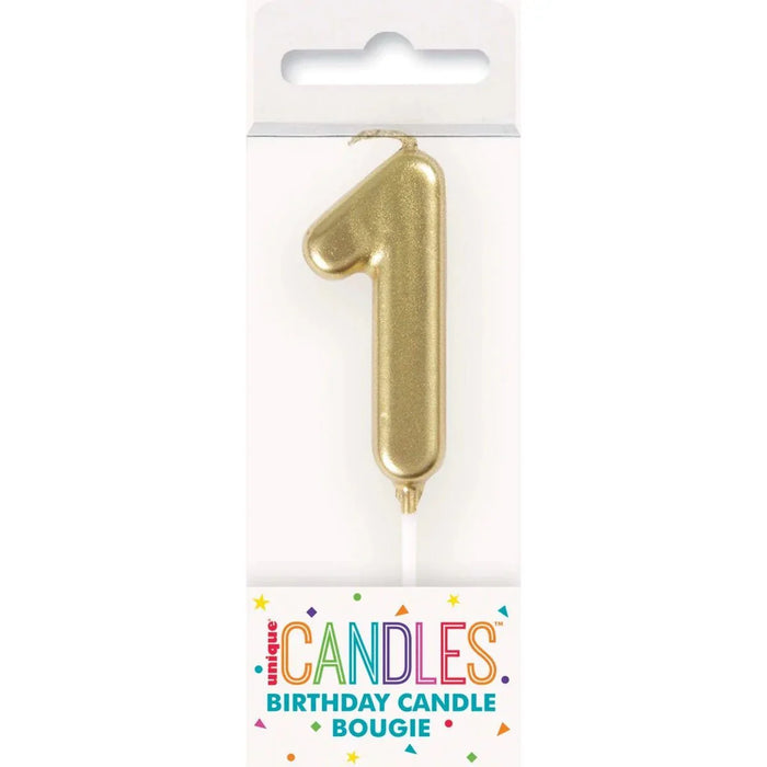 Mini Gold Number 1  Candle - Party Supplies