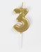 Mini Gold Number 3 Candle - Party Supplies