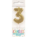 Mini Gold Number 3 Candle - Party Supplies