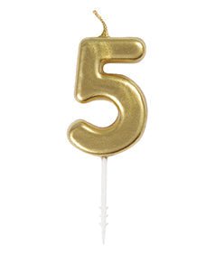 Mini Gold Number 5 Candle - Party Supplies