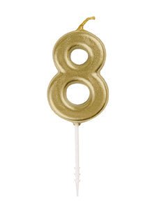 Mini Gold Number 8 Candle - Party Supplies