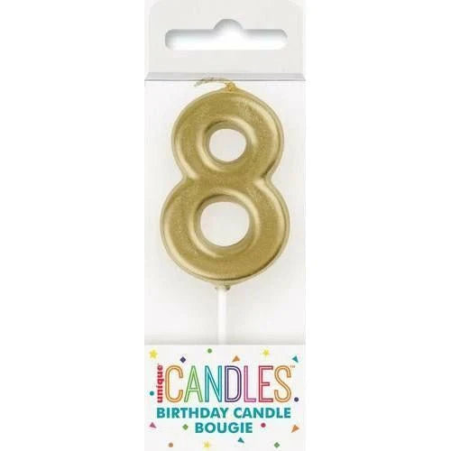 Mini Gold Number 8 Candle - Party Supplies