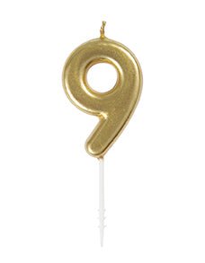 Mini Gold Number 9 Candle | 1ct